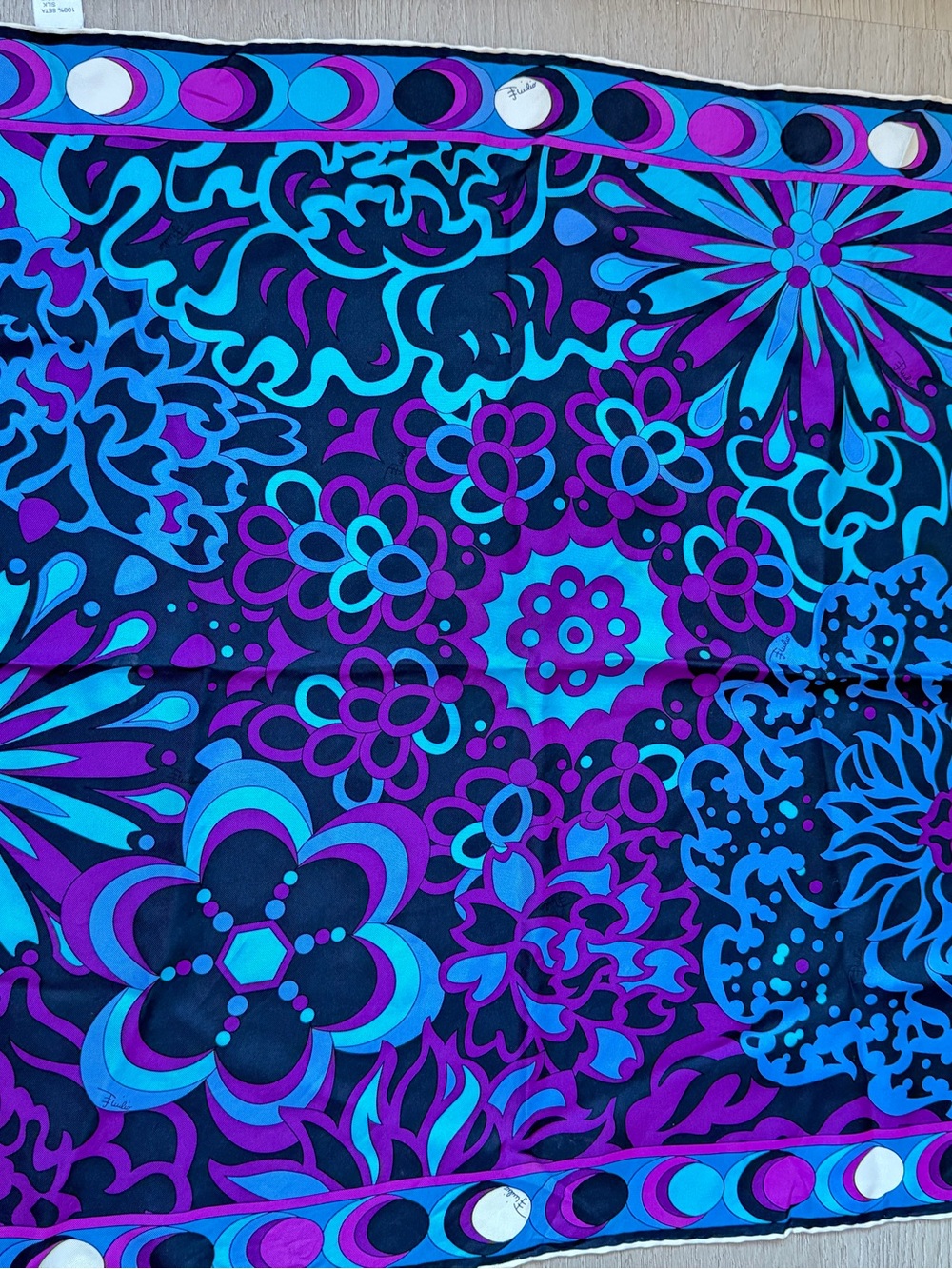 Emilio Pucci Blue Purple Floral 100% Silk Square Scarf – One Size - Picture 2 of 4
